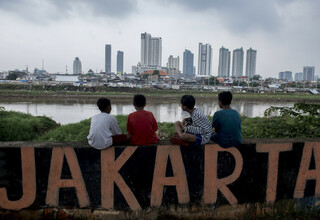 Children seen resting at a recently developed park meant to provide respite from the hustle and bustle of Jakarta's unrelenting traffic. Ahok's administration plans to approve similar projects before the governor's term ends in October. (Antara Photo/Hafiz Mubarak A.)