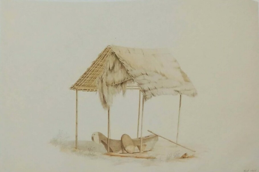 'A shed with tools for processing rice.'  (Photo courtesy of the exhibition book 