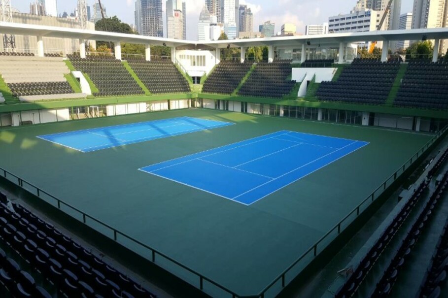 The newly renovated outdoor tennis courts at Gelora Bung Karno Sports Complex. (Photo courtesy of Brantas Abipraya)