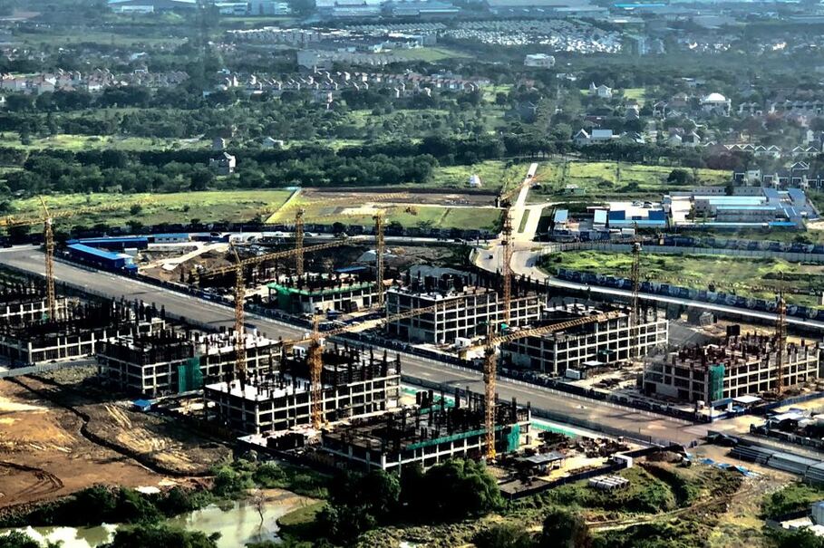 This aerial photo taken on Sunday (03/06) shows some of the Meikarta towers under construction in Cikarang, West Java. (Photo courtesy of Meikarta)
