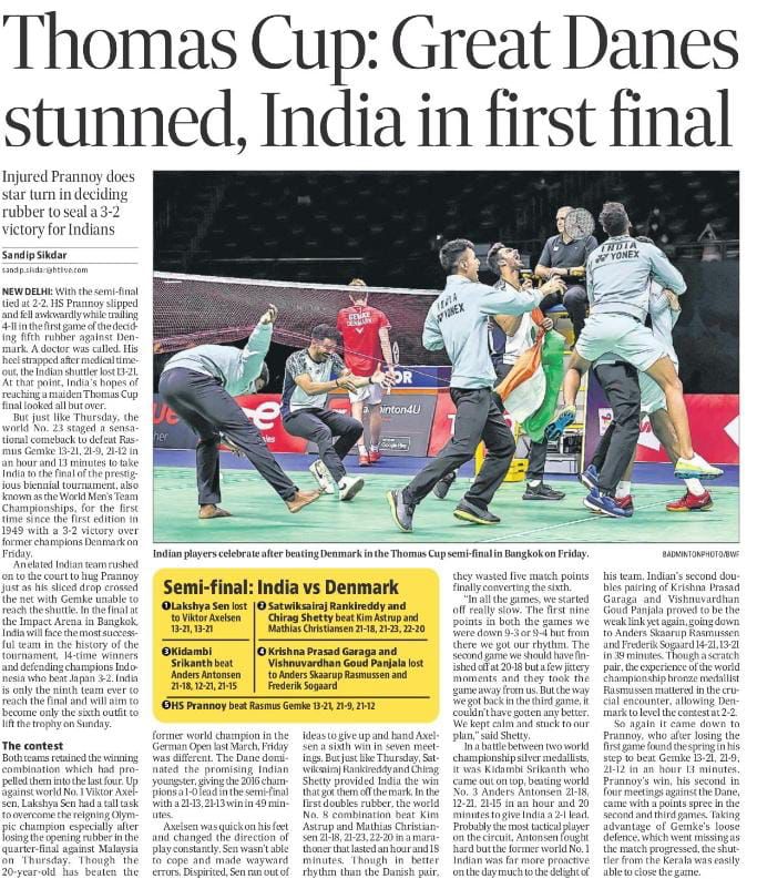 Pertama dalam Sejarah India Tampil di Final Piala Thomas