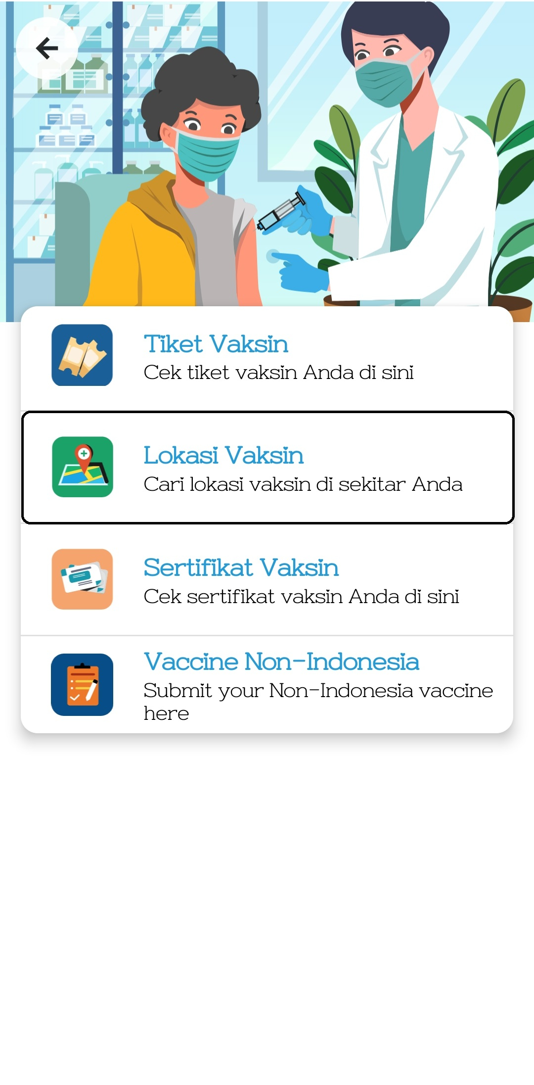 Pilih menu lokasi Vaksin pada aplikasi PeduliLindungi.