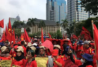 Demo, Massa Buruh Berdatangan di Kawasan Patung Kuda
