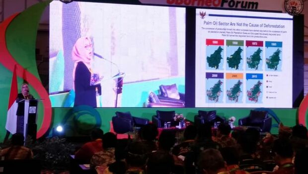 Deputi Bidang Koordinasi Pangan dan Pertanian Kemenko Perekonomian Musdalifah Mahmud memberikan sambutan di Borneo Forum ke-3 di Pontianak, Rabu, 20 Maret 2019. (Sumber: Investor Daily/Gora Kunjana)