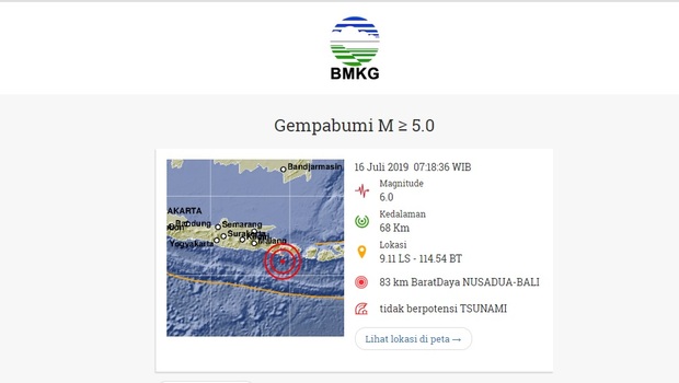 Ilustrasi gempa bumi di Bali.