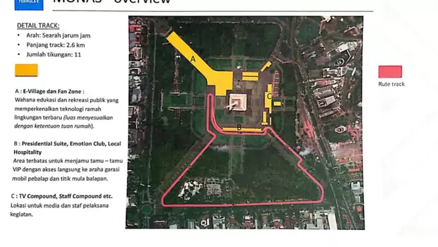 Lampiran Surat Gubernur DKI Jakarta, Anies Baswedan, ke Mensesneg Praktikno soal lokasi Formula E di Kawasan Medan Merdeka.
