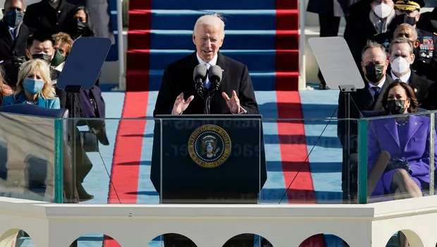 Joe Biden menyampaikan pidato seusai mengucapkan sumpah sebagai presiden ke-46 Amerika Serikat, Rabu, 20 Januari 2021.