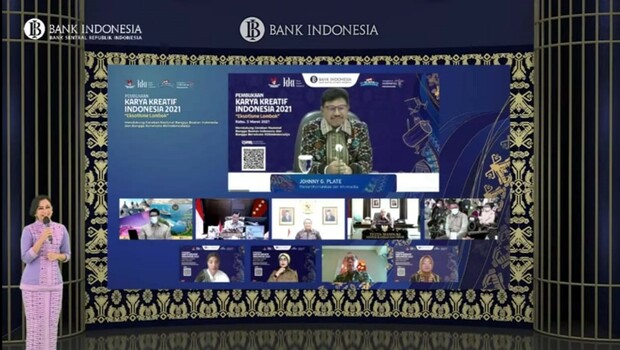 Menteri Komunikasi dan Informatika (Menkominfo), Johnny G. Plate dalam acara Karya Kreatif Indonesia 2021: Eksotisme Lombok Seri 1 yang berlangsung virtual, Rabu (3/3/2021).

