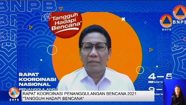 Menteri Desa, Pembangunan Daerah Tertinggal dan Transmigrasi, Abdul Halim Iskandar, dalam acara Rapat Koordinasi Nasional Penanggulangan Bencana Tahun 2021 Hari ke-4, Selasa, 9 Maret 2021.