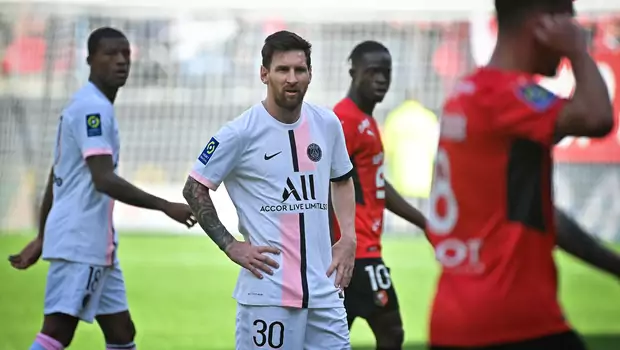 Striker Paris Saint-Germain (PSG), Lionel Messi, saat melawan Rennes di Liga Prancis, Minggu, 3 Oktober 2021.