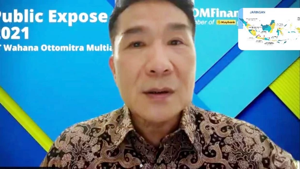 Presiden Direktur WOM Finance Djaja Suryanto Sutandar saat paparan publik secara virtual, Rabu, 3 November 2021.
