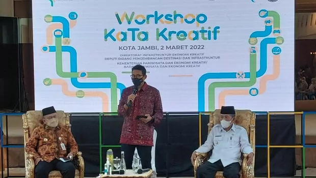 Menparekraf Sandiaga Uno dalam Workshop KaTa Kreatif Indonesia di Jambi, Rabu, 3 Maret 2022.