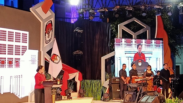 Ketua DPR Puan Maharani saat memberikan sambutan di acara peluncuran Tahapan Pemilu Serentak 2024 di Kantor KPU, Jalan Imam Bonjol, Menteng, Jakarta, Selasa, 14 Juni 2022.