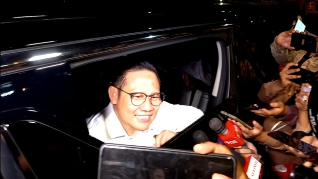 Ketua Umum PKB Muhaimin Iskandar atau Cak Imin saat tiba di kediaman Ketua Umum Partai Gerindra Prabowo Subianto di Jalan Kertanegara, Jakarta, Selatan, Sabtu, 18 Juni 2022.