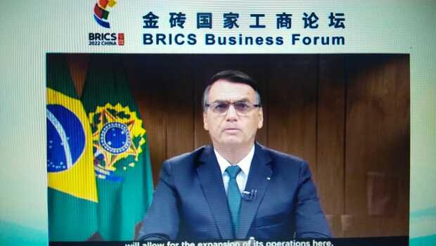 Presiden Brasil Jair Bolsonaro pada pembukaan BRICS (Brazil, Russia, India, China and South Africa) Business Forum 2022, Rabu, 22 Juni 2022.