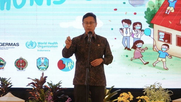 Menteri Kesehatan memberikan sambutan pada acara rembuk aksi kolaborasi untuk imunisasi di Bangsal Kepatihan, Kantor Gubernur Daerah Istimewa Yogyakarta pada Kamis, 21 Juli 2022.