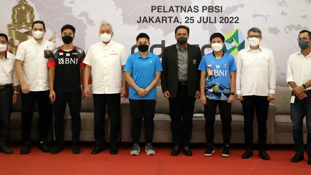 Konferensi pers kejuaraan bulutangkis Piala Presiden di Jakarta, 25 Juli 2022.