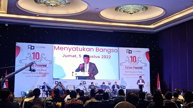 Gubernur Jawa Barat Ridwan Kamil di acara HUT ke-10 Forum Pemred, di Hotel Raffles Jakarta, Jumat, 5 Agustus 2022.