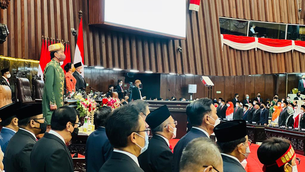 Presiden Joko Widodo dalam sidang tahunan MPR, Selasa, 16 Agustus 2022.