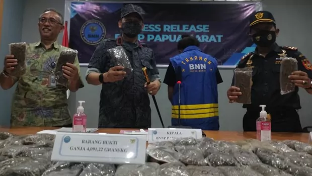 Badan Narkotika Nasional Papua Barat merilis penangkapan seorang mahasiswi berinisial YAG (19 tahun) bersama barang bukti 4,1 kilogram ganja, Jumat, 19 Agustus 2022.
