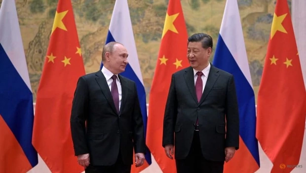 Presiden Rusia Vladimir Putin menghadiri pertemuan dengan Presiden Tiongkok Xi Jinping di Beijing, Tiongkok pada 4 Februari 2022.