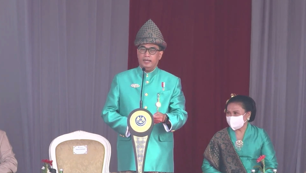 Menteri Perhubungan (Menhub) Budi Karya Sumadi saat memimpin upacara peringatan Harhubnas tahun 2022 di Benteng Kuto Besak, Palembang, Sumatera Selatan yang juga disiarkan secara daring, 17 September 2022.