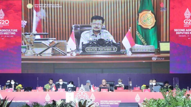 Menteri Pertanian Syahrul Yasin Limpo dalam pertemuan tingkat deputi bidang pertanian atau Agriculture Deputies Meeting (ADM) di Yogyakarta, 27-29 Juli 2022.