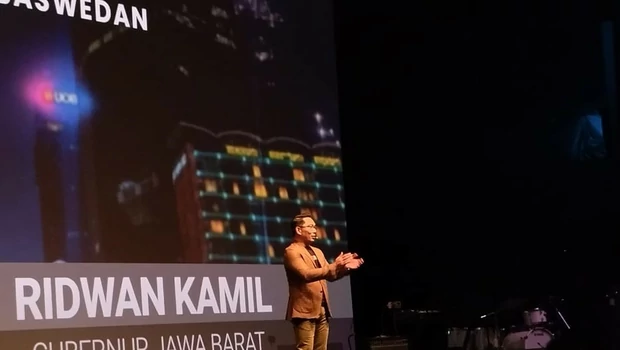 Gubernur Jawa Barat Ridwan Kamil pada Farewell Event for Gubernur Anies Baswedan di Ballroom Djakarta Teater XXI, Jakarta Pusat, Minggu 2 Oktober 2022.
