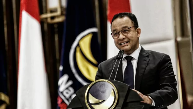 Gubernur DKI Jakarta Anies Baswedan saat deklarasi calon presiden dari Partai Nasdem, di Nasdem Tower, Jakarta, Senin 3 Oktober 2022.
