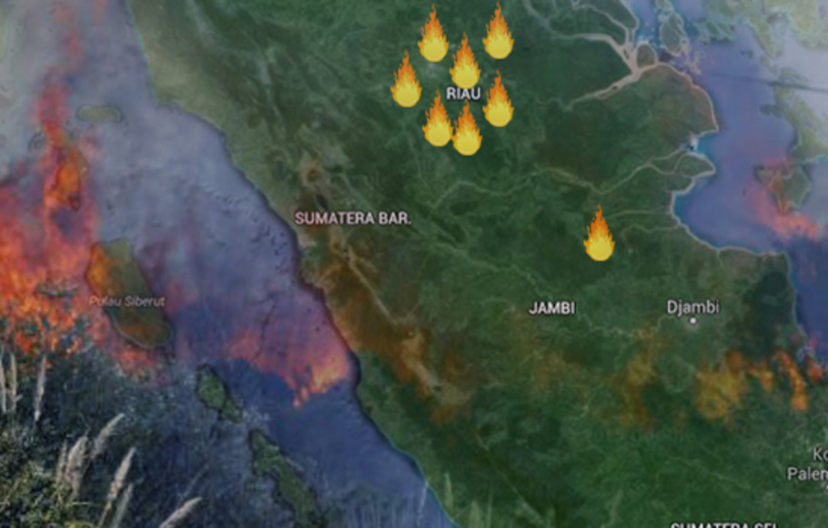 Ilustrasi titik api di Sumatera.