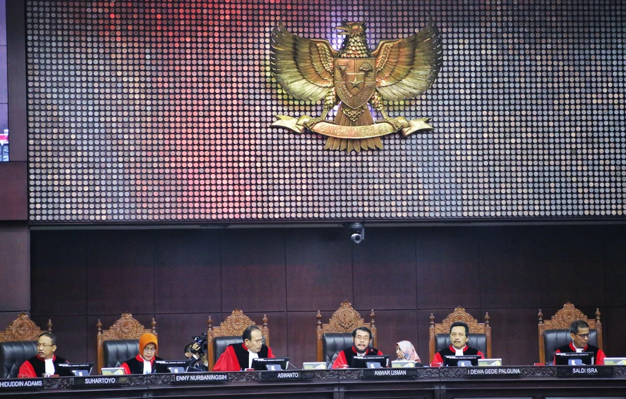 Suasana sidang Perselisihan Hasil Pemilihan Umum (PHPU) Presiden dan Wakil Presiden 2019 di Gedung Mahkamah Konstitusi, Jakarta, Kamis (27/6/2019).