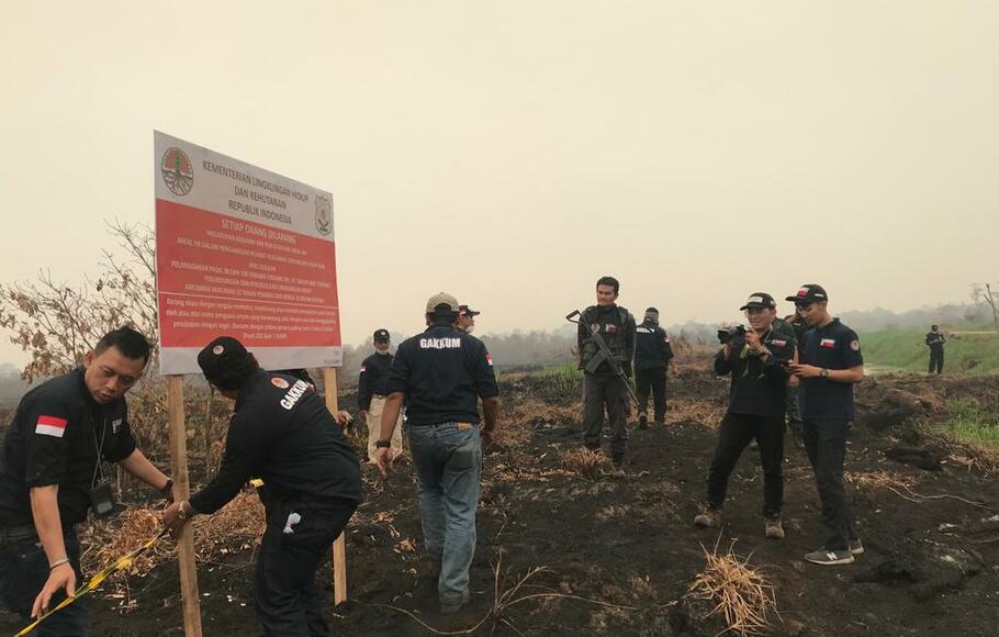 Dirjen Gakkum KLHK, Rasio Rido tengah melakukan penyegelan lahan yang terbakar pada Minggu (29/9/2019)