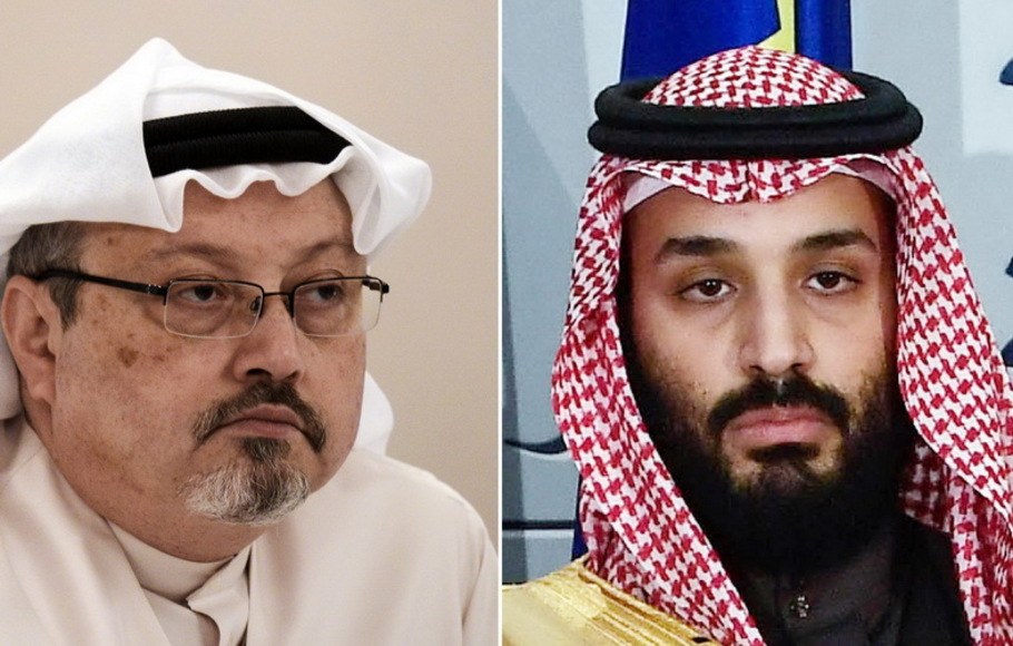 Kombinasi gambar yang dibuat pada 20 Juni 2019 ini menunjukkan file foto jurnalis Saudi Jamal Khashoggi (kiri) dan putra mahkota Arab Saudi Mohammed bin Salman.