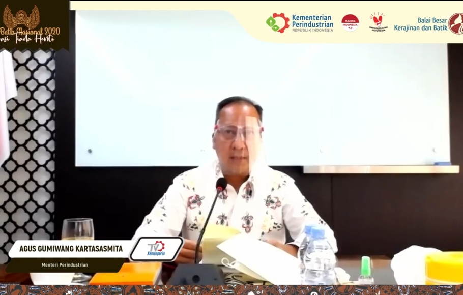 Menteri Perindustrian (Menperin) Agus Gumiwang Kartasasmita dalam acara pembukaan rangkaian kegiatan Peringatan Hari Batik Nasional 2020 secara daring, Jumat (2/10/2020).
