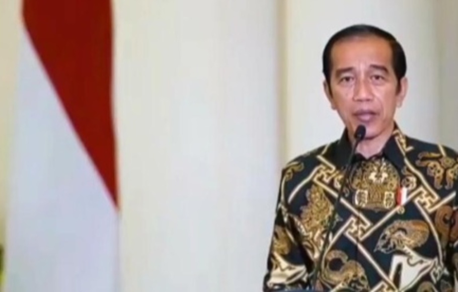 Presiden Jokowi saat memberikan sambutan secara virtual di acara pembukaan Rakernas X PMKRI, Jakarta, Senin, 23 November 2020.