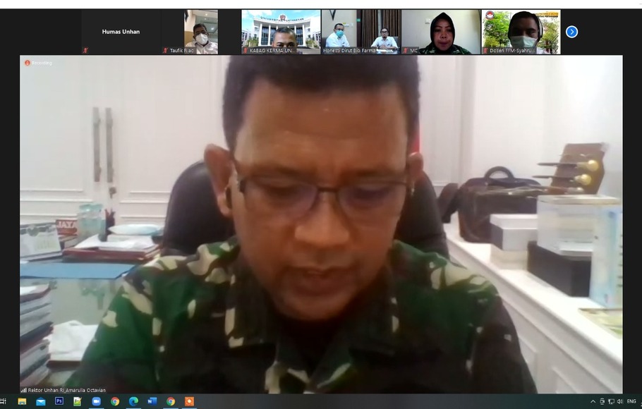 Rektor Universitas Pertahanan (Unhan) Laksamana Madya (Laksdya) Amarulla Octavian saat membahas kerja sama Unhan dan Bio Farma di Jakarta, Senin, 25 Januari 2021.