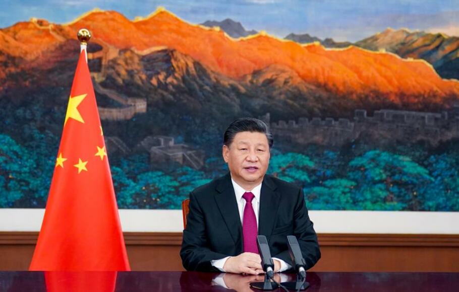 Presiden Tiongkok Xi Jinping menghadiri Acara Virtual Forum Ekonomi Dunia (WEF) dari Agenda Davos dan menyampaikan pidato khusus melalui tautan video di Beijing, ibu kota Tiongkok, Senin (25/1/2021).