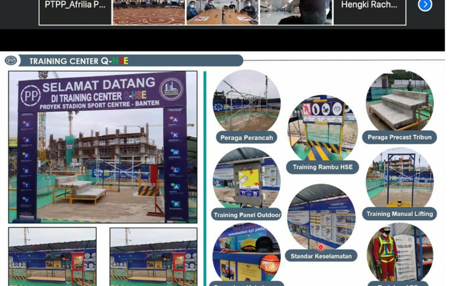 Jajaran direksi dan manajemen PTPP melakukan project visit secara virtual untuk pertama kalinya terhadap progres pembangunan proyek Stadion Banten, Senin, 1 Februari 2021.