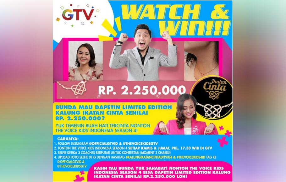 Kalung Ikatan Cinta bisa didapatkan penonton setia The Voice Kids Indonesia.