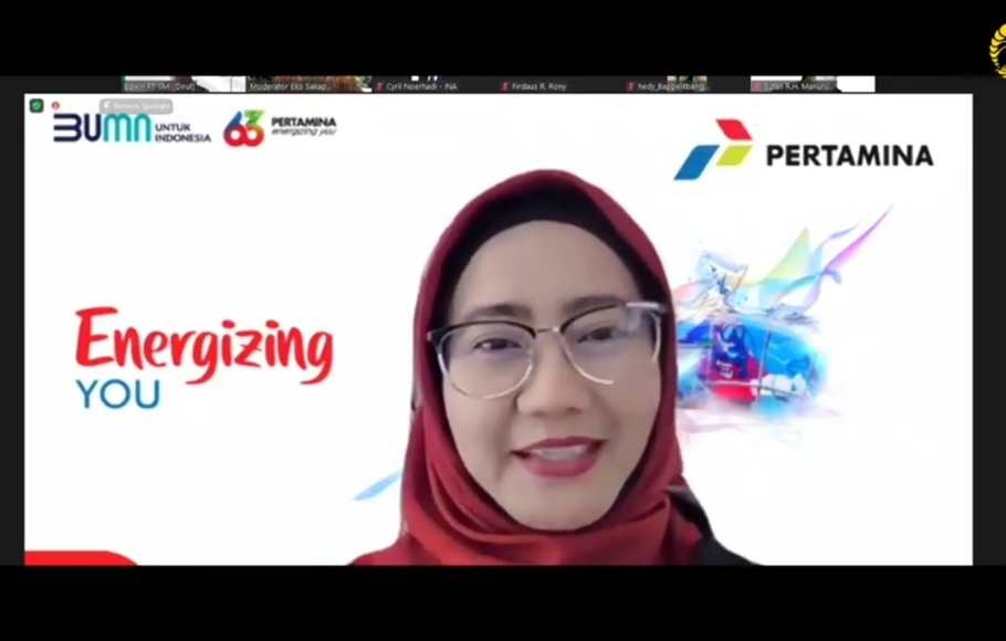 Direktur Keuangan Pertamina, Emma Sri Martini dalam webinar “Prespek BUMN Sebagai Lokomotif PEN dan Sovereign Wealth Fund” yang diselenggarakan Universitas Indonesia, Kamis (4/3/2021).

 