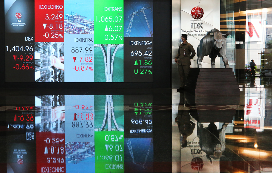 Petugas melihat monitor perdagangan saham di Bursa Efek Indonesia (BEI), Jakarta.