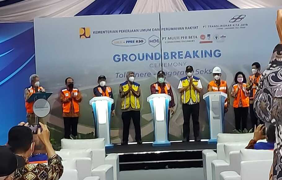 Menteri Pekerjaan Umum dan Perumahan Rakyat (PUPR) Basuki Hadimuljono ground breaking Tol Cijago Seksi 3, Jumat (28/5/2021).