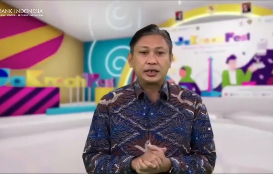 Kepala Perwakilan BI Provinsi DKI Jakarta Onny Widjanarko dalam pembukaan JaKreatiFest secara daring, Senin, 30 Agustus 2021.


