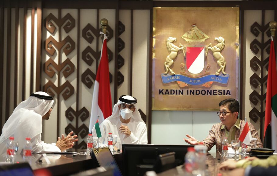 Ketua Umum Kadin Indonesia Arsjad Rasjid menerima kedatangan delegasi United Emirat Arab (UEA), di Menara Kadin, Jakarta Selatan, Jumat, 3 September 2021.