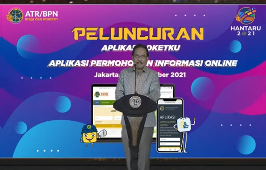 Menteri ATR/Kepala BPN Sofyan A Djalil dalam peluncuran aplikasi Loketku, Jumat, 24 September 2021.