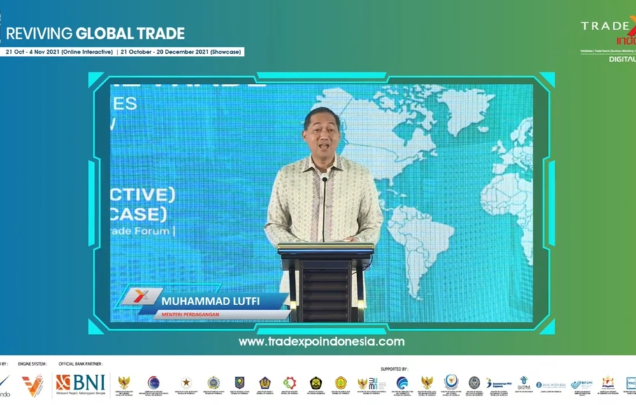 
Menteri Perdagangan (Mendag) Muhammad Lutfi dalam peluncuran Trade Expo Indonesia (TEI) ke-36 Digital Edition bertema ‘Reviving Global Trade’, Senin, 27 September 2021.