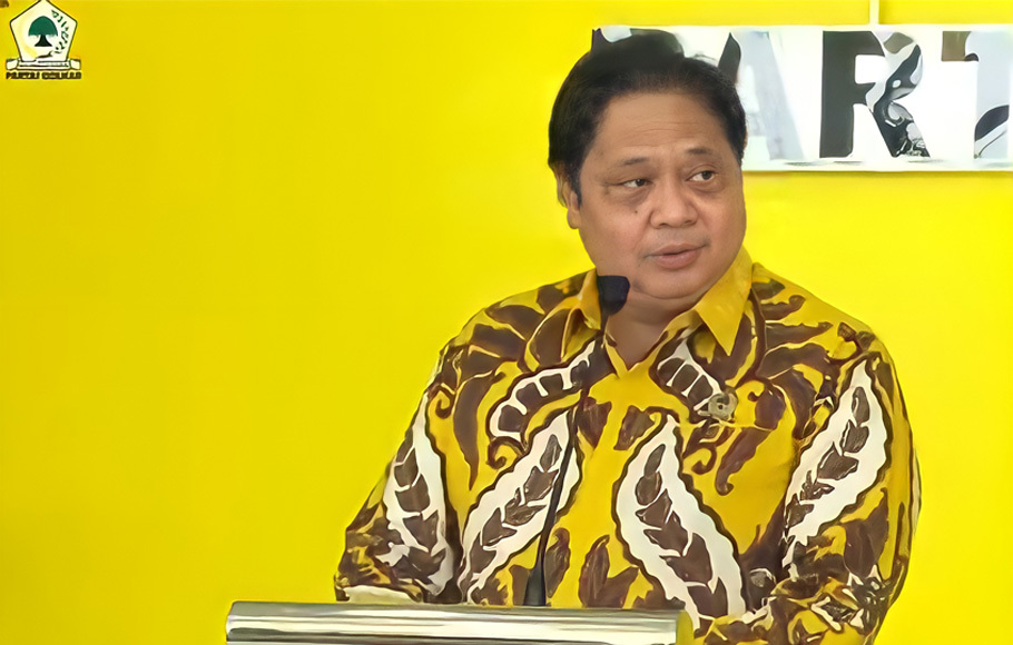 Ketua Umum Partai Golkar Airlangga Hartarto menyampaikan pidato saat HUT ke-57 Partai Golkar di DPP Parts Golkar, Slipi, Jakarta, Rabu, 20 Oktober 2021. 