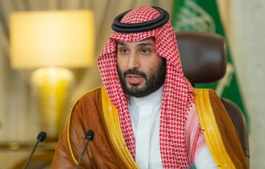 Putra Mahkota Saudi Mohammed bin Salman menyampaikan pidato pada upacara pembukaan Saudi Green Initiative di ibu kota Riyadh pada Sabtu 23 Oktober 2021. 