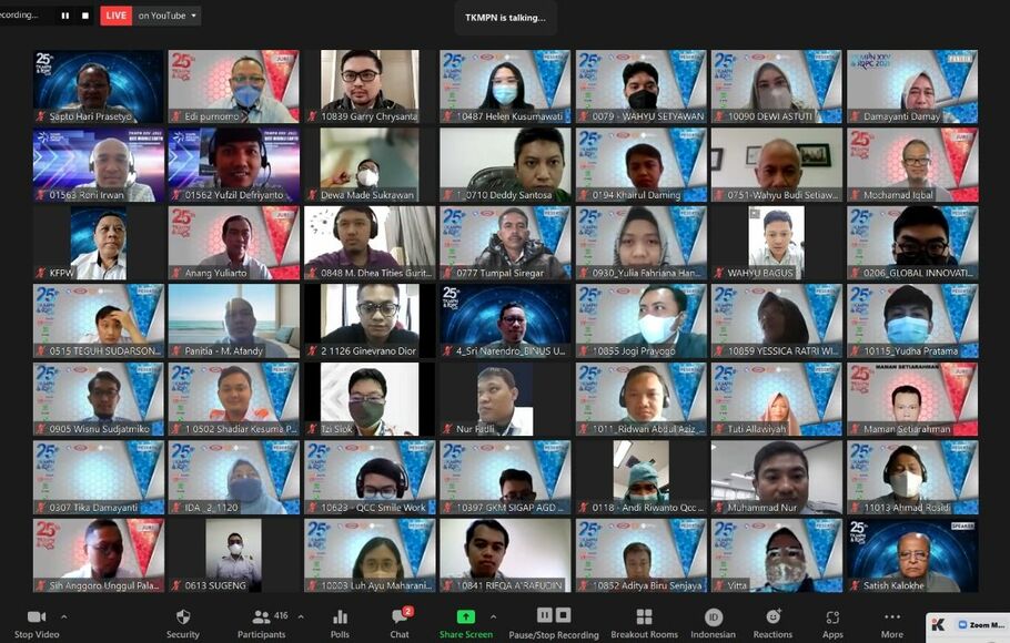 Para peserta Temu Karya Mutu & Produktivitas Nasional (TKMPN) XXV yang digelar Wahana Kendali Mutu secara virtual. 
