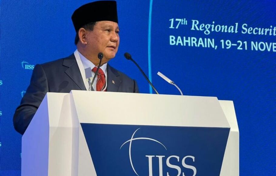 Menhan Prabowo Subianto saat memberikan pidato dalam Forum Dialog The 17th International Institute for Strategic Studies (IISS) Manama Dialogue 2021, Bahrain, Sabtu, 20 November 2021